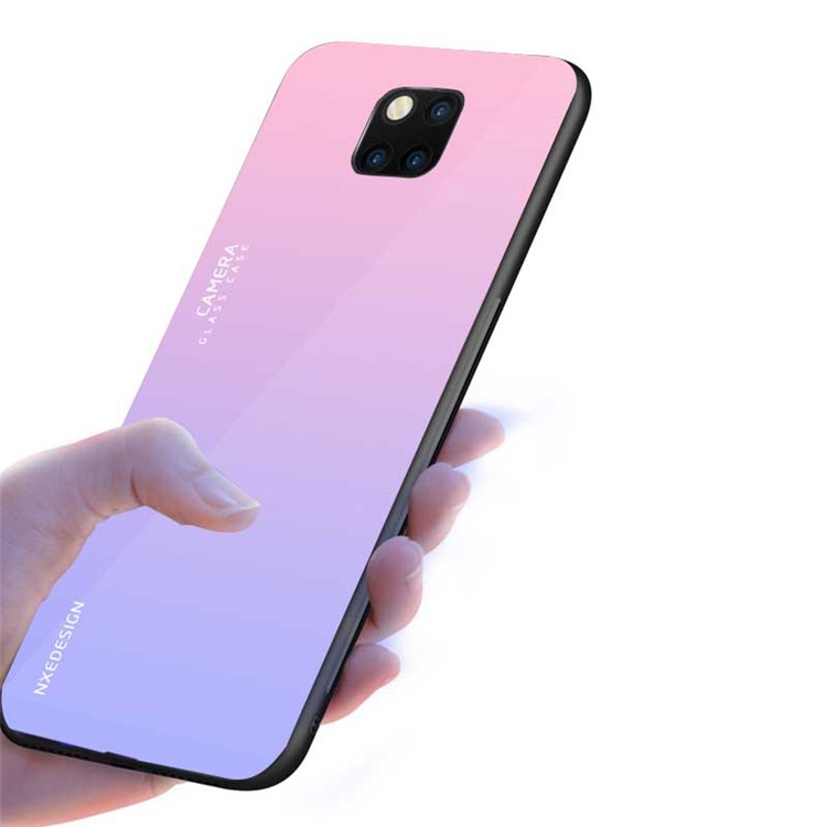 NXE Tempered Glass Back + TPU Hybrid Cover Shell Case for Huawei Mate 20 Pro - Light Purple-1