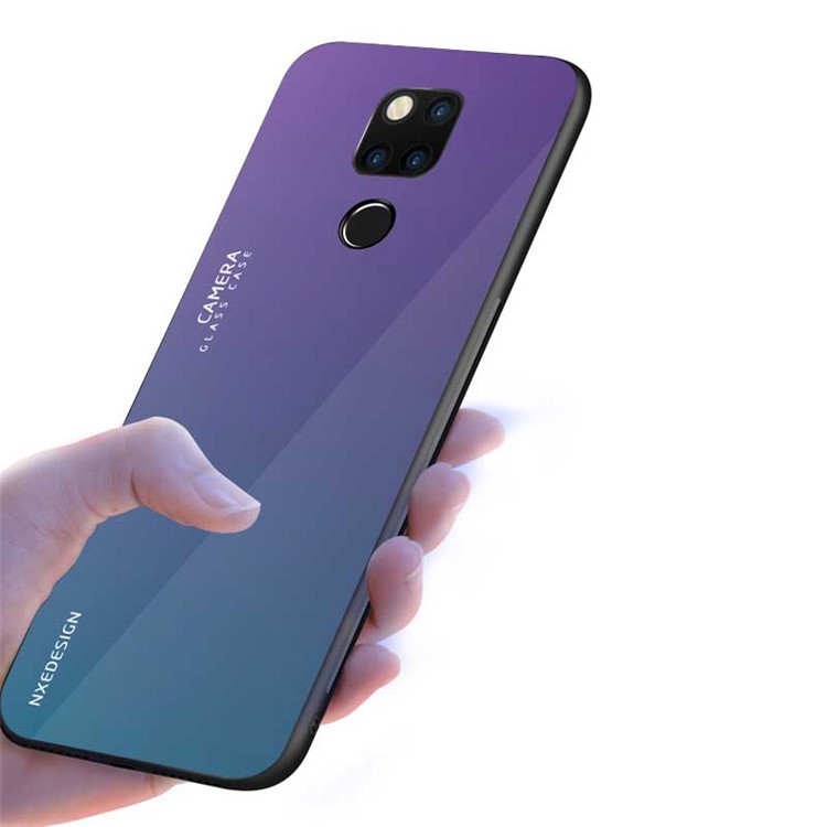 NXE Tempered Glass Back + TPU Cell Phone Cover for Huawei Mate 20 - Purple / Blue-4