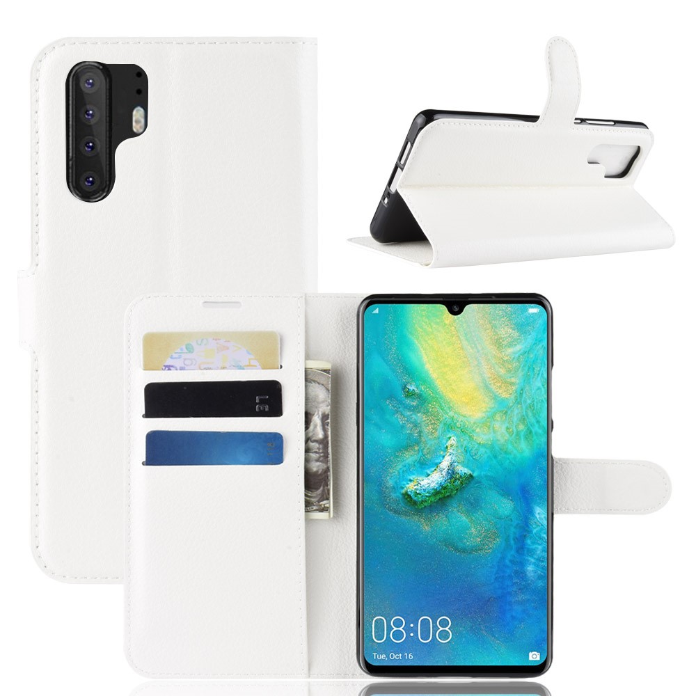Litchi Texture Wallet Leather Protection Shell for Huawei P30 Pro - White-1