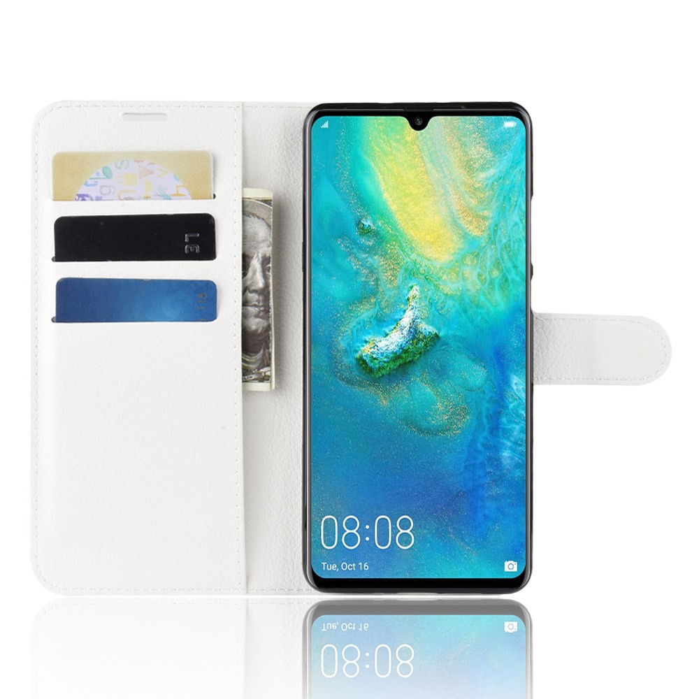 Litchi Texture Wallet Leather Protection Shell for Huawei P30 Pro - White-4