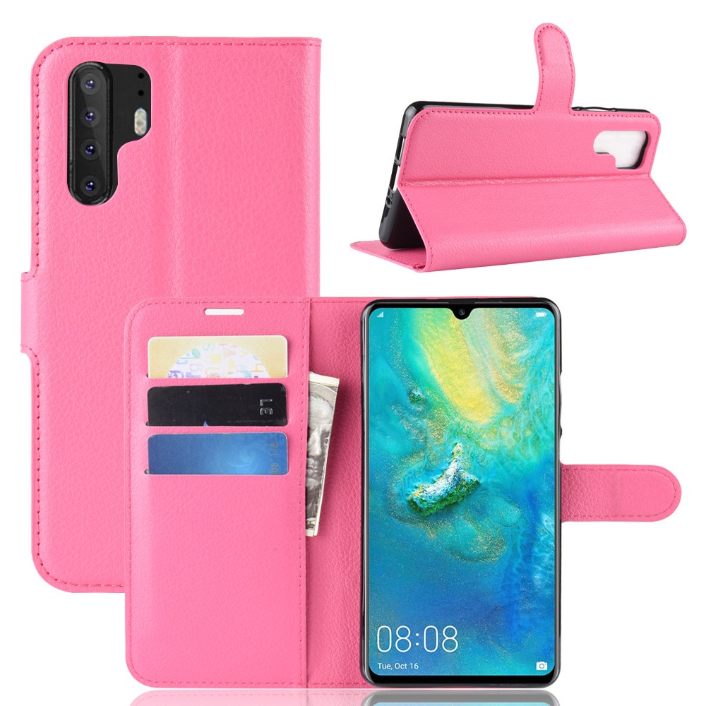 Litchi Texture Wallet Leather Protection Casing for Huawei P30 Pro - Rose-1