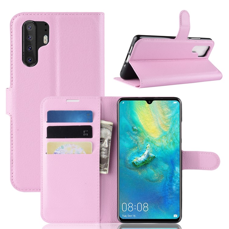 Litchi Texture Wallet Leather Phone Cover for Huawei P30 Pro - Pink-1