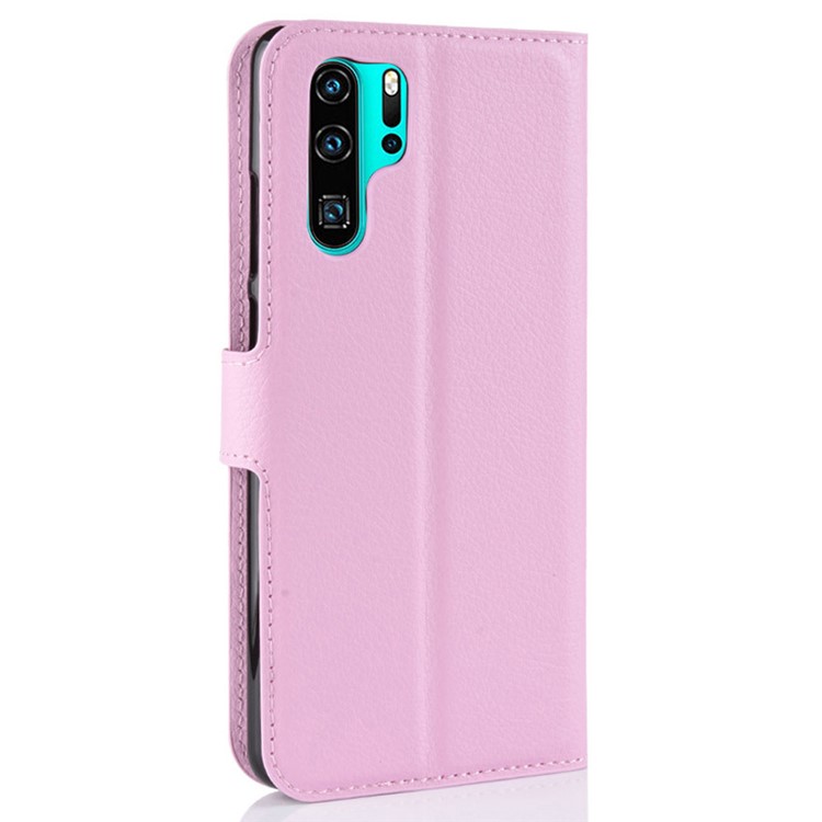 Litchi Texture Wallet Leather Mobile Phone Cover for Huawei P30 Pro Stand Phone Accessory - Pink-3