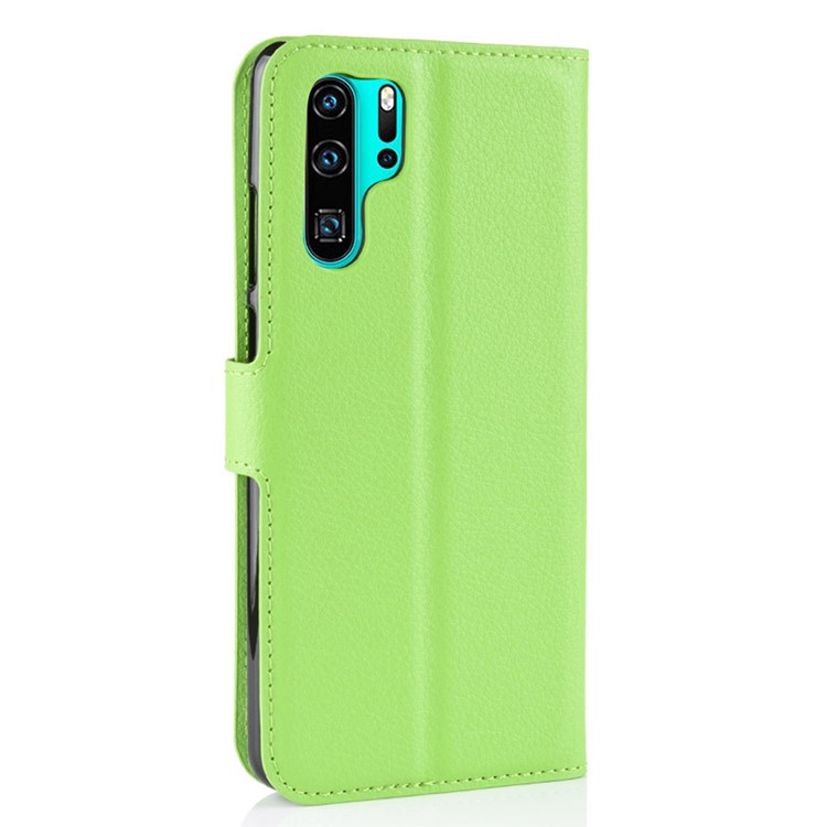 Litchi Texture Wallet Cover de Celular de Couro Para Huawei P30 Pro Stand Phone Acessório - Verde-3