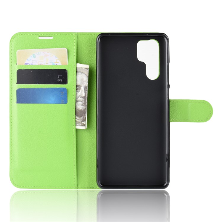 Litchi Texture Wallet Cover de Celular de Couro Para Huawei P30 Pro Stand Phone Acessório - Verde-4