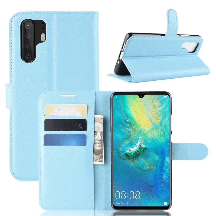 Litchi Texture Wallet Leather Mobile Shell for Huawei P30 Pro - Blue-1