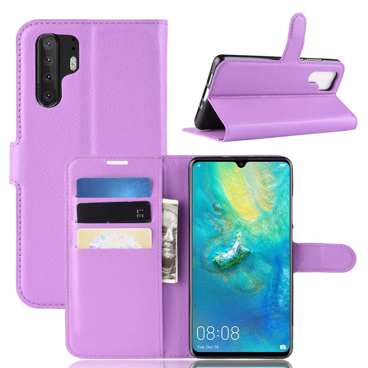 Litchi Texture Wallet Leather Cellphone Shell for Huawei P30 Pro - Purple-1