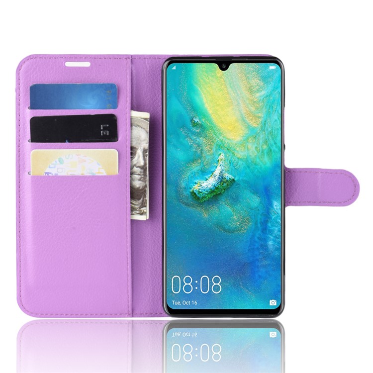 Litchi Texture Wallet Leather Cellphone Shell for Huawei P30 Pro - Purple-5