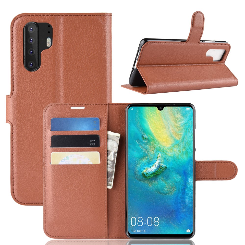 Litchi Texture Wallet Leather Mobile Phone Cover for Huawei P30 Pro - Brown-1