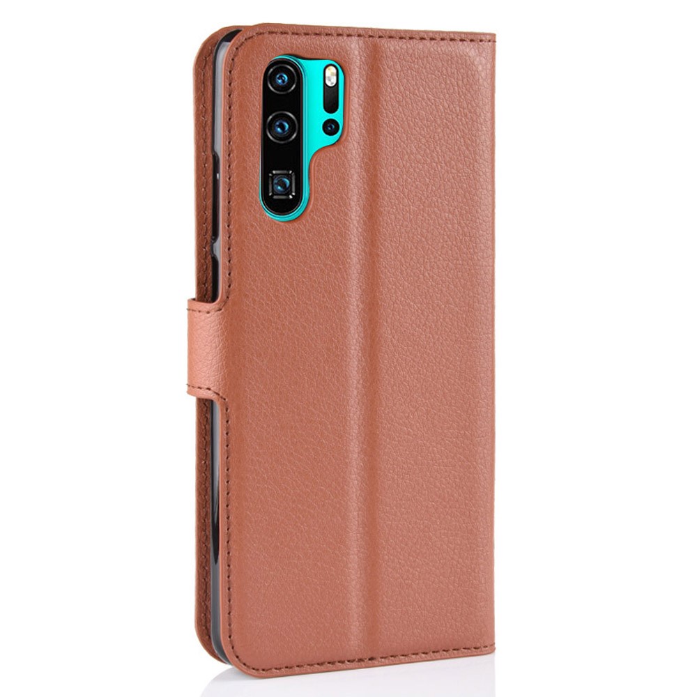 Litchi Textur Wallet Leder -mobiltelefonabdeckung Für Huawei P30 Pro -stand Telefonzubehör - Braun-3