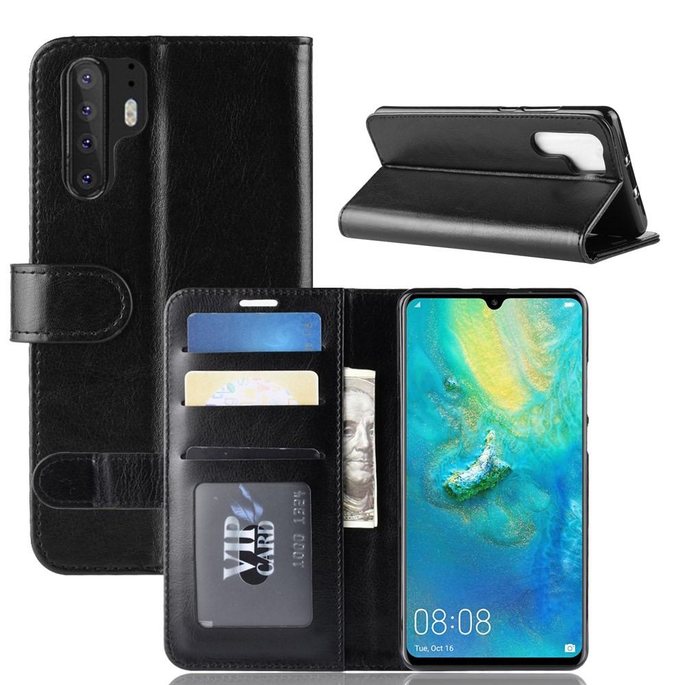 Crazy Horse Magnetic Stand Wallet Leather Telefone Case Para Huawei P30 Pro - Preto