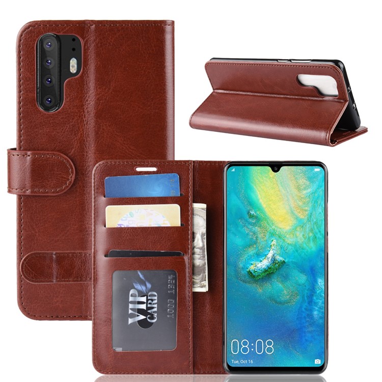 Crazy Horse Magnetic Stand Wallet Leather Cellphone Cover for Huawei P30 Pro - Brown-2