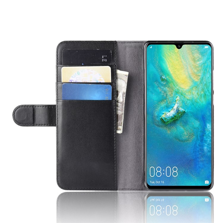 Genuine Split Leather Wallet Stand Protection Case for Huawei P30 Pro - Black-5