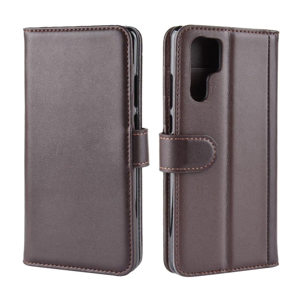 Genuine Split Leather Wallet Stand Cell Phone Cover for Huawei P30 Pro - Brown-2