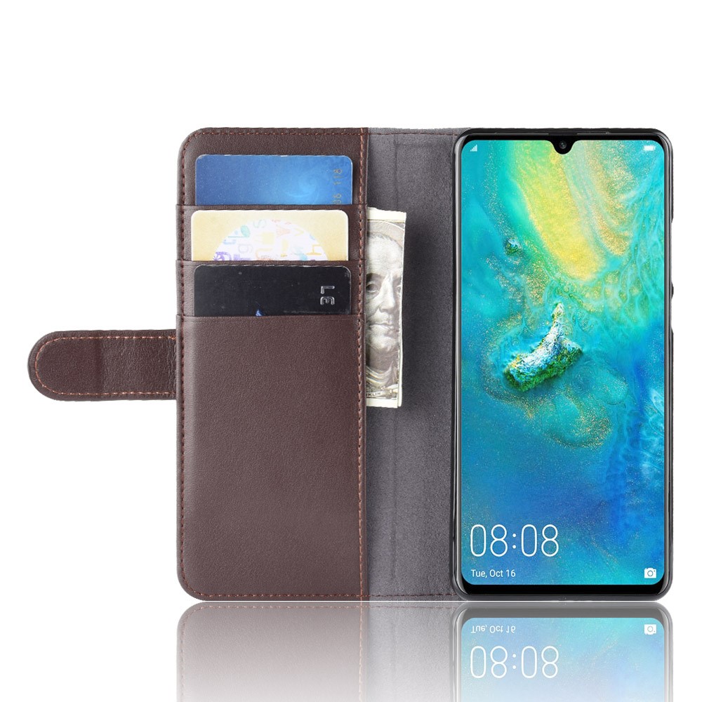 Genuine Split Leather Wallet Stand Cell Phone Cover for Huawei P30 Pro - Brown-5