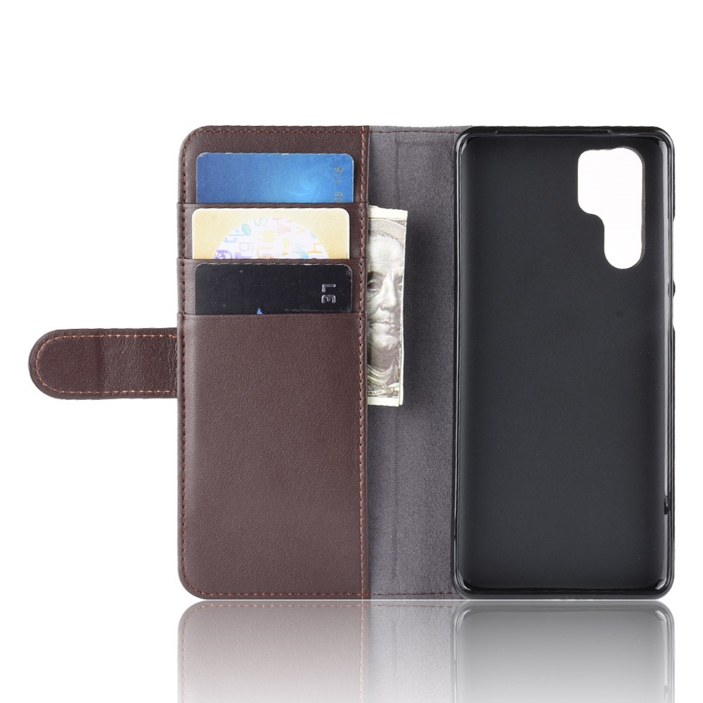 Genuine Split Leather Wallet Stand Cell Phone Cover for Huawei P30 Pro - Brown-6