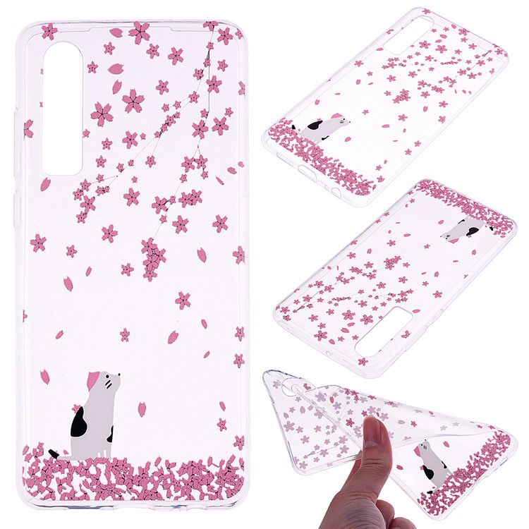 Printing Pattern TPU Cover for Huawei P30 - Pink Flowers and Animal-1