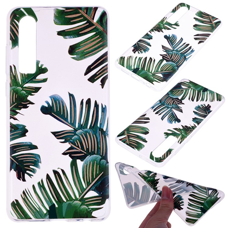 Printing Pattern TPU Phone Cover for Huawei P30 - Green Leaves-1
