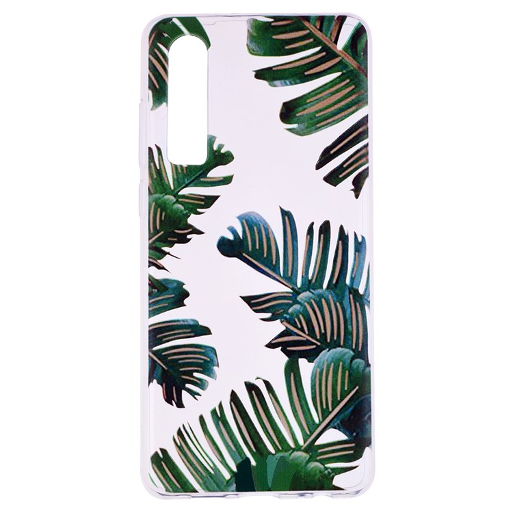 Printing Pattern TPU Phone Cover for Huawei P30 - Green Leaves-2