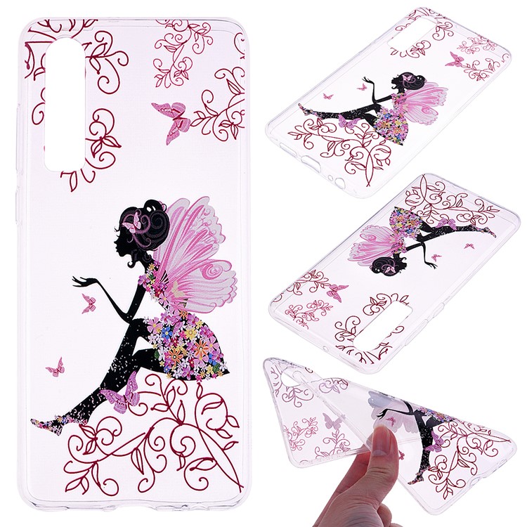 Printing Pattern TPU Mobile Casing Cover for Huawei P30 - Butterfly Girl-1