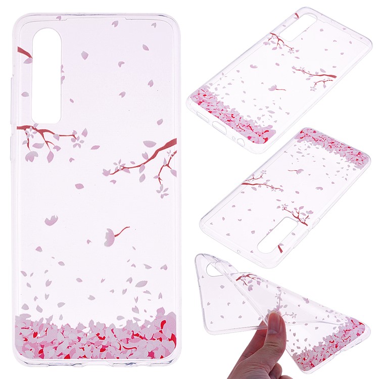Printing Pattern TPU Mobile Shell Cover for Huawei P30 - Pink Falling Flowers Petals-1