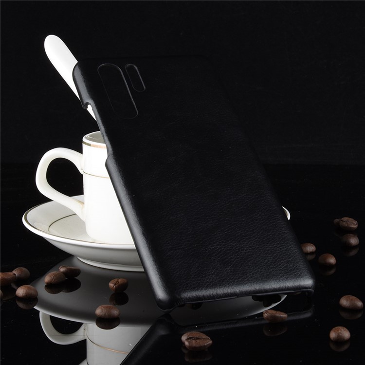 Litchi Skin Leather Coated Hard PC Case for Huawei P30 Pro - Black-2
