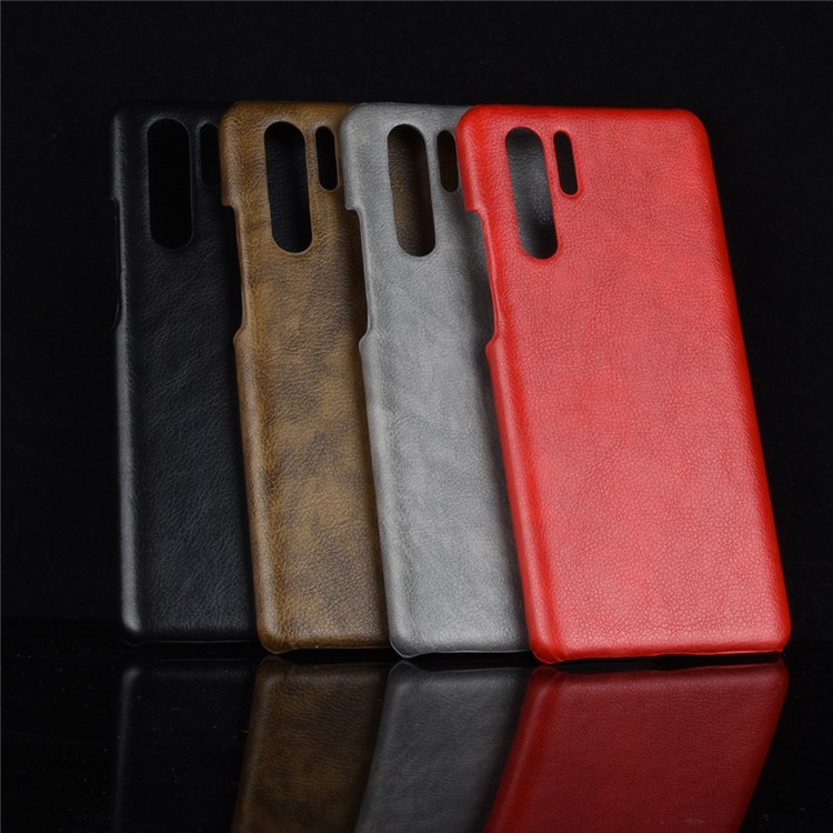 Litchi Skin Leather Coated Hard PC Case for Huawei P30 Pro - Black-6