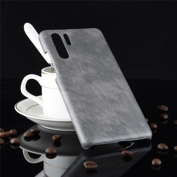 Litchi Skin Cuero Cubierta de Cáscara de PC Recubierta de Cuero Para Huawei P30 Pro - Gris