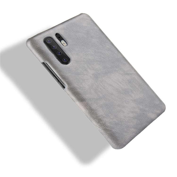 Litchi Skin Cuero Cubierta de Cáscara de PC Recubierta de Cuero Para Huawei P30 Pro - Gris-5