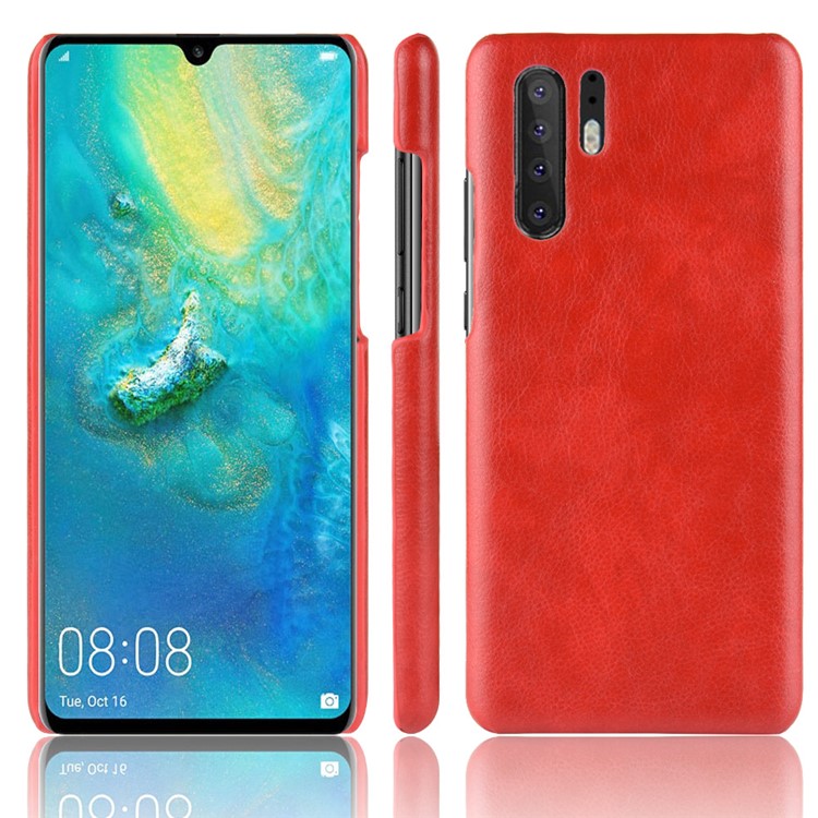 Litchi Skin Leather Coated Hard Plastic Case for Huawei P30 Pro - Red-1