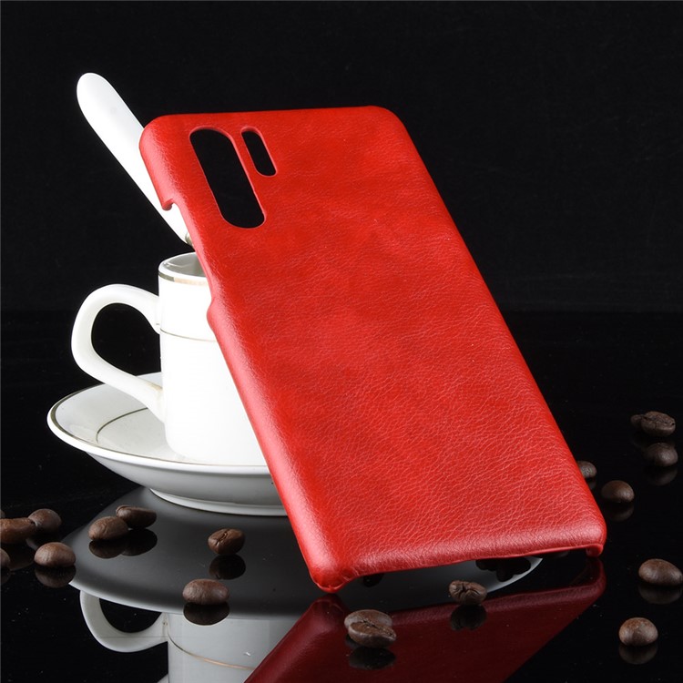 Case de Plástico Duro Recubierto de Cuero de Piel Litchi Para Huawei P30 Pro - Rojo