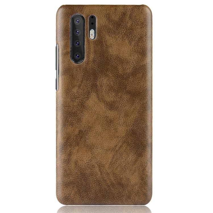 Litchi Skin Leather Coated Hard PC Case Cover for Huawei P30 Pro - Coffee-3