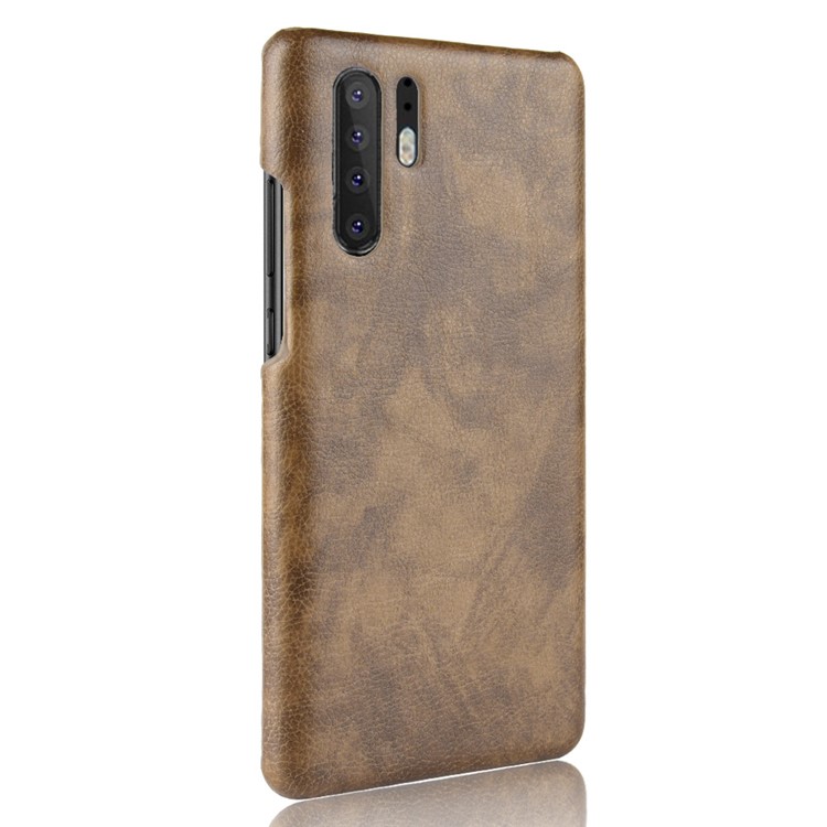 Litchi Skin Leather Coated Hard PC Case Cover for Huawei P30 Pro - Coffee-4