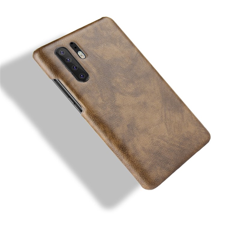 Litchi Skin Leather Coated Hard PC Case Cover for Huawei P30 Pro - Coffee-5