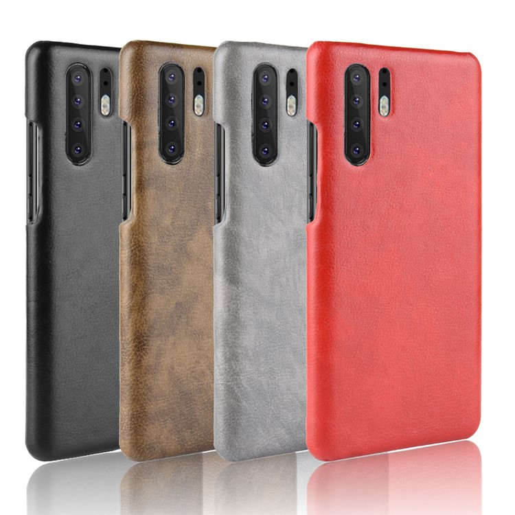 Litchi Skin Leather Coated Hard PC Case Cover for Huawei P30 Pro - Coffee-6