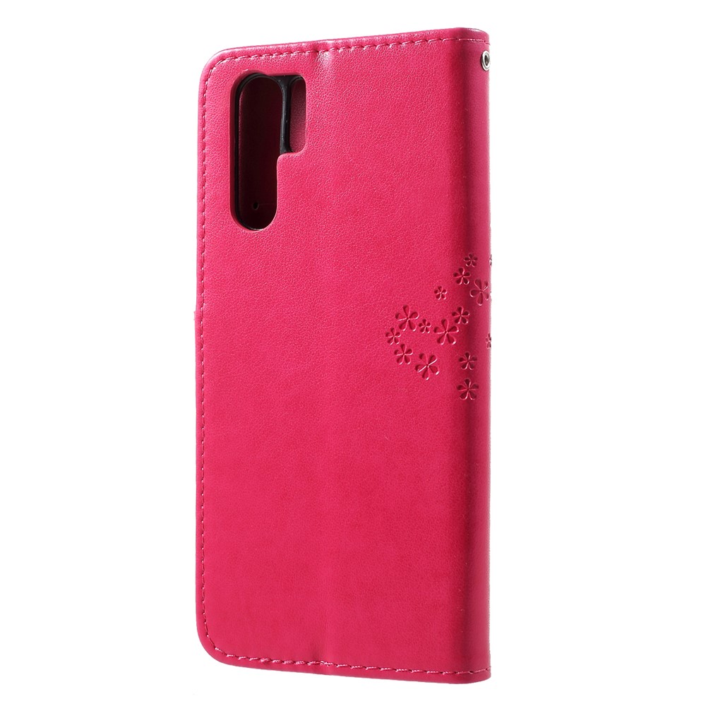 Imprint Butterfly Flower Wallet Stand Leather Cellphone Shell for Huawei P30 Pro - Red-2