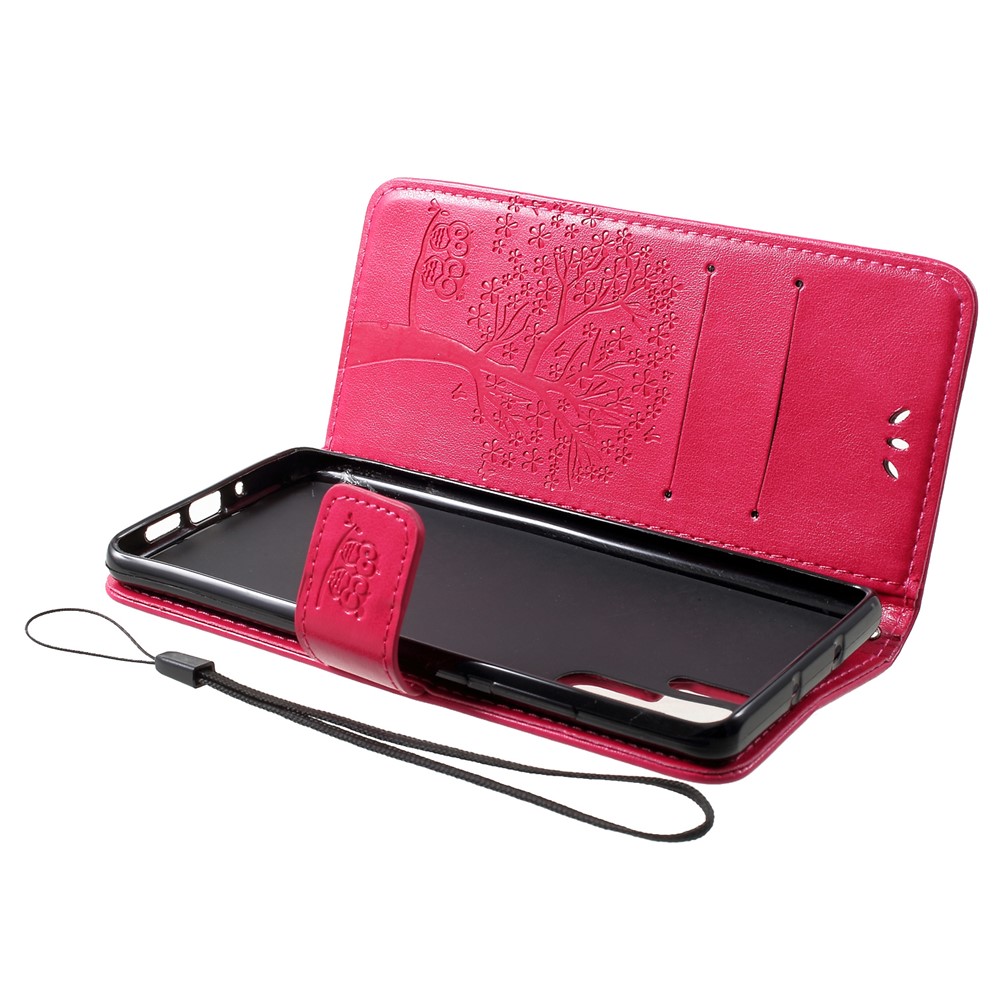 Imprint Butterfly Flower Wallet Stand Leather Cellphone Shell for Huawei P30 Pro - Red-5