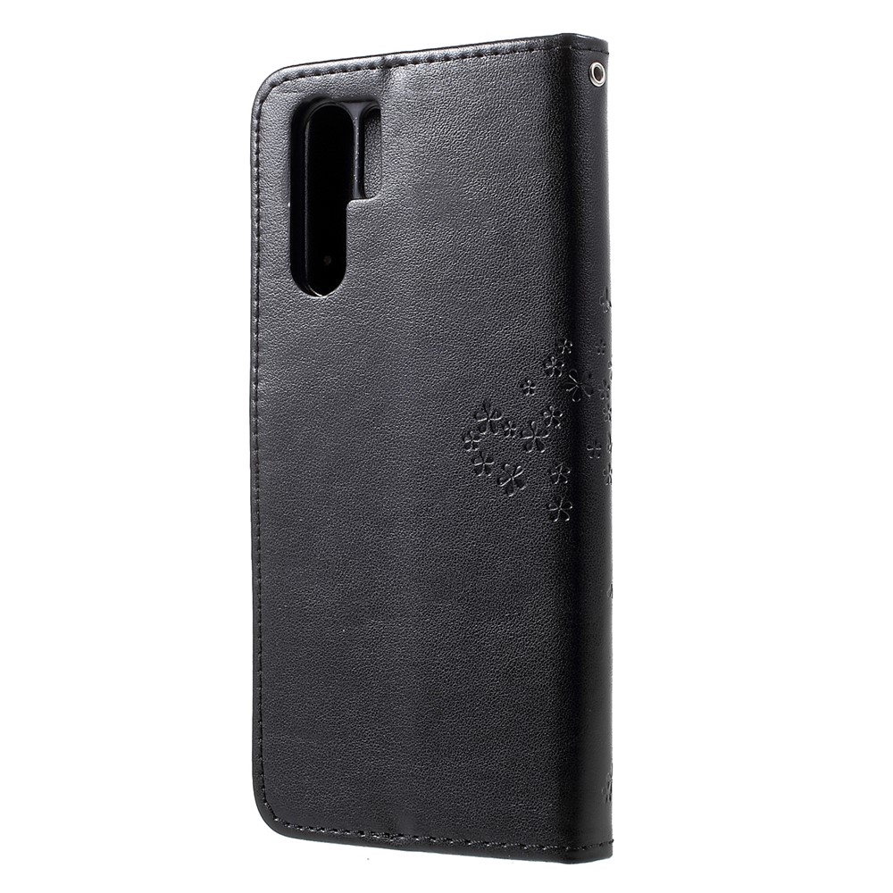 Imprint Butterfly Flower Wallet Stand Leather Cellphone Cover for Huawei P30 Pro - Black-2