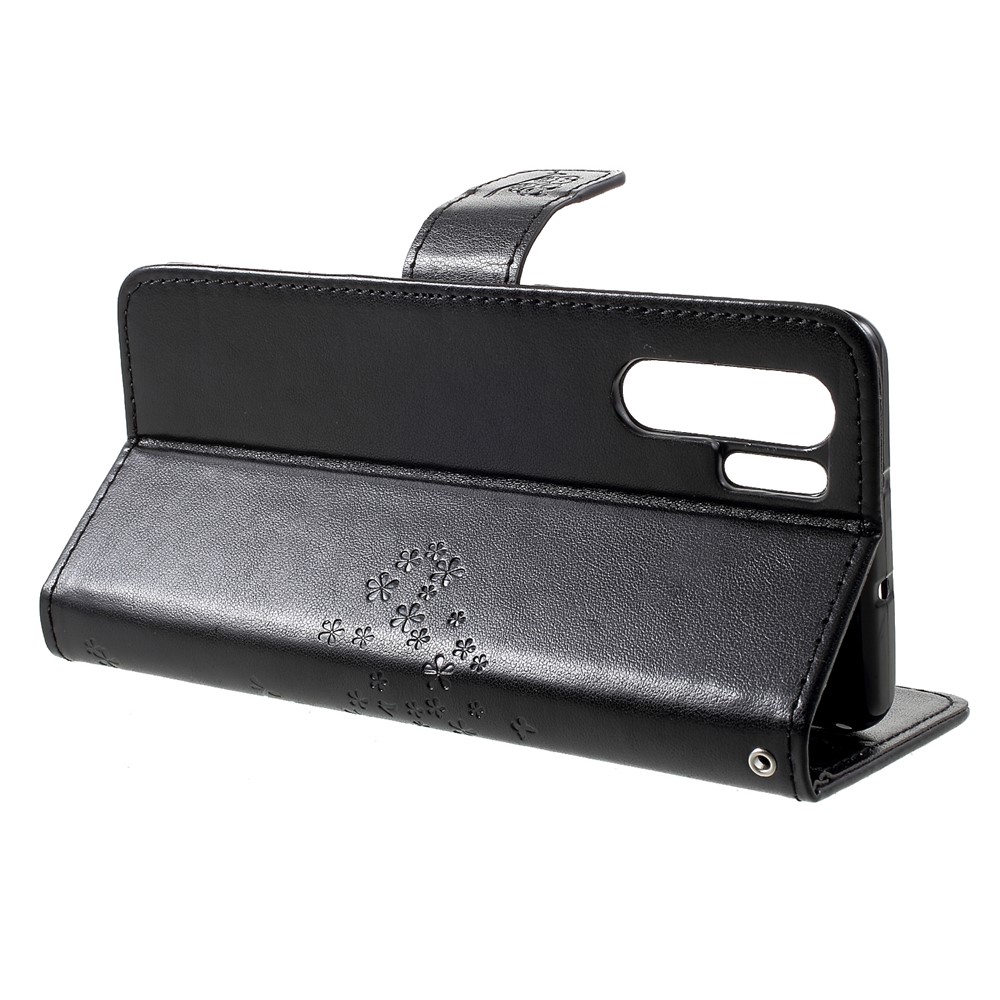 Imprint Butterfly Flower Wallet Stand Leather Cellphone Cover for Huawei P30 Pro - Black-4