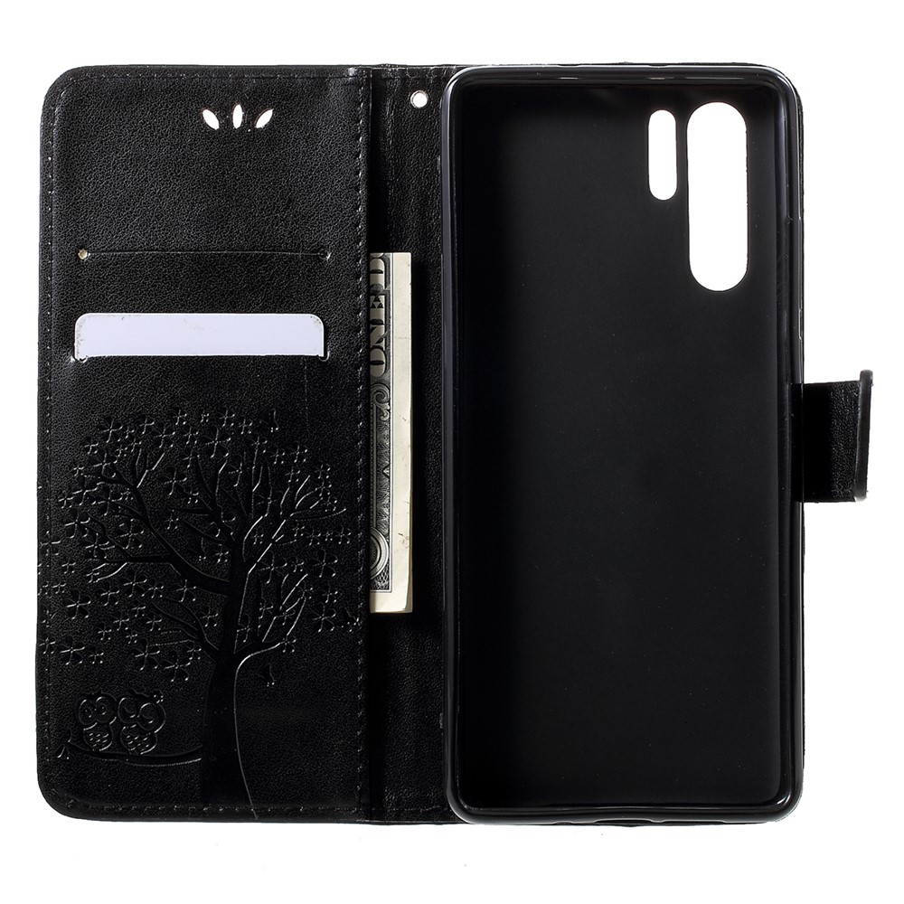 Imprint Butterfly Flower Wallet Stand Leather Cellphone Cover for Huawei P30 Pro - Black-5
