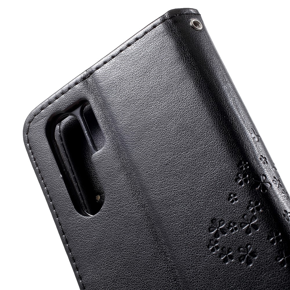 Imprint Butterfly Flower Wallet Stand Leather Cellphone Cover for Huawei P30 Pro - Black-8