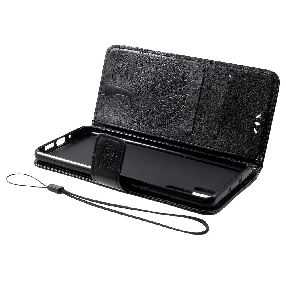 Imprint Butterfly Flower Wallet Stand Leather Cellphone Cover for Huawei P30 Pro - Black-9
