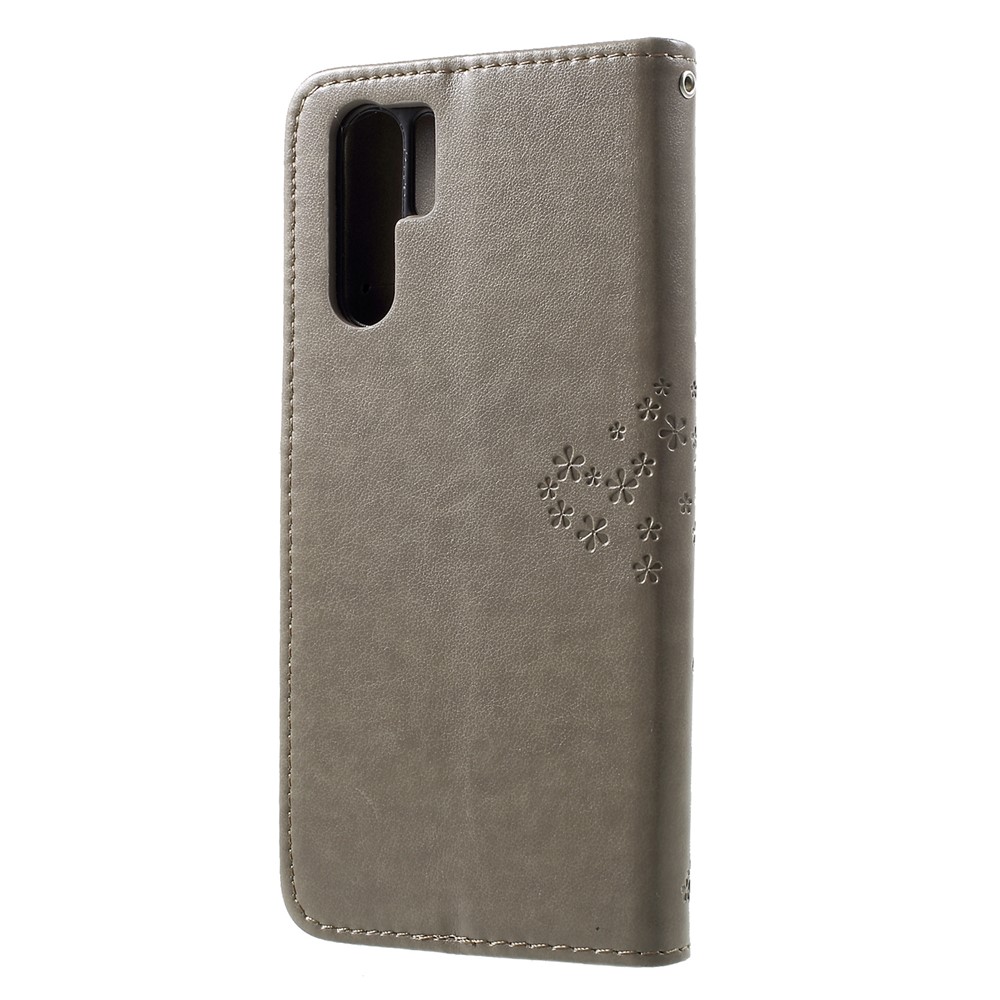 Imprint Butterfly Flower Wallet Stand Leather Cellphone Casing for Huawei P30 Pro - Grey-2