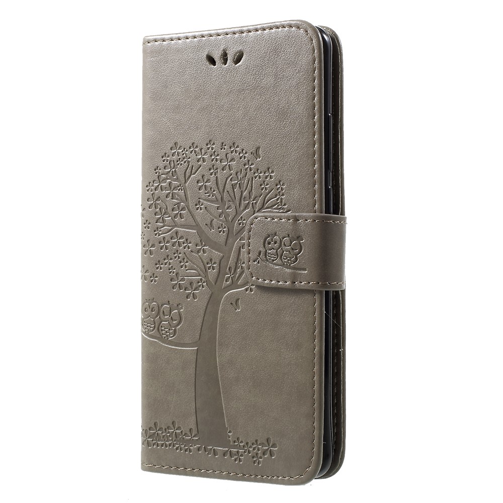 Imprint Butterfly Flower Wallet Stand Leather Cellphone Casing for Huawei P30 Pro - Grey-3