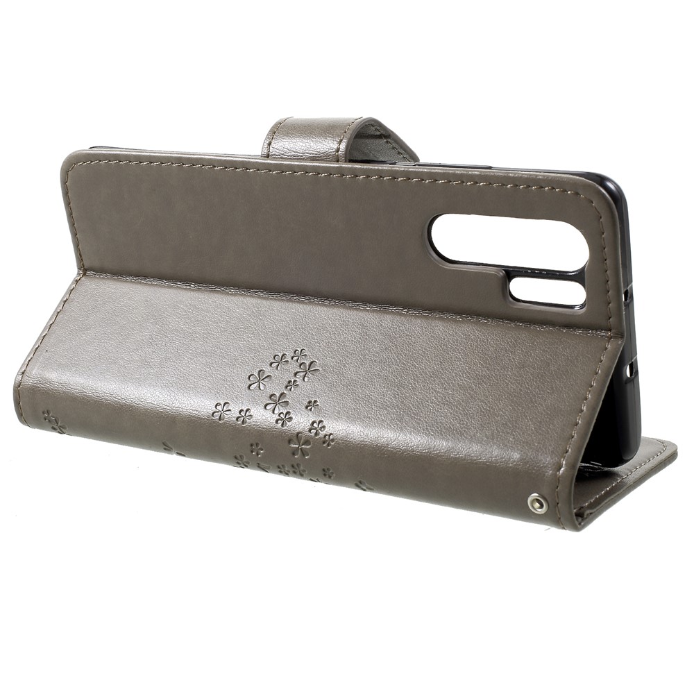 Imprint Butterfly Flower Wallet Stand Leather Cellphone Casing for Huawei P30 Pro - Grey-4
