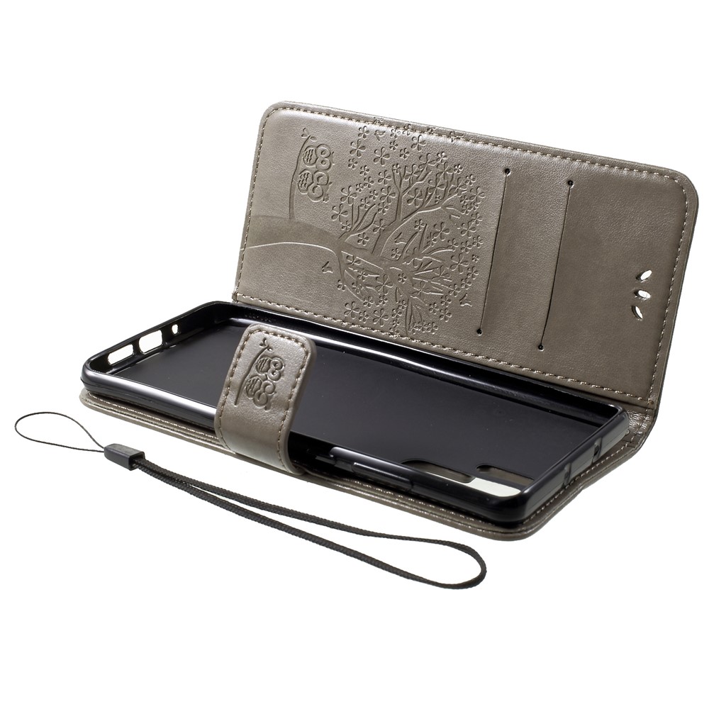 Imprint Butterfly Flower Wallet Stand Leather Cellphone Casing for Huawei P30 Pro - Grey-5
