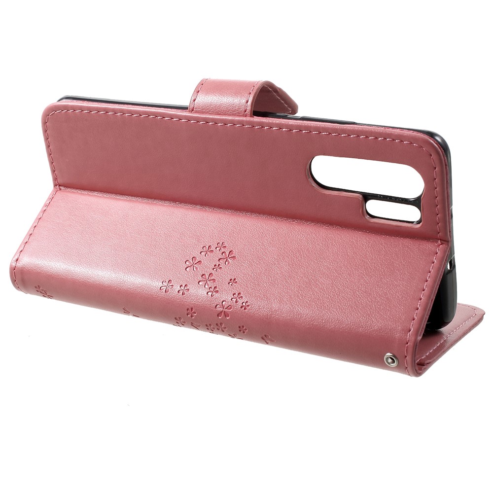 Impronta Butterfly Flower Wormet Stand in Pelle Custodia Per Cellulare Per Huawei P30 Pro - Rosa