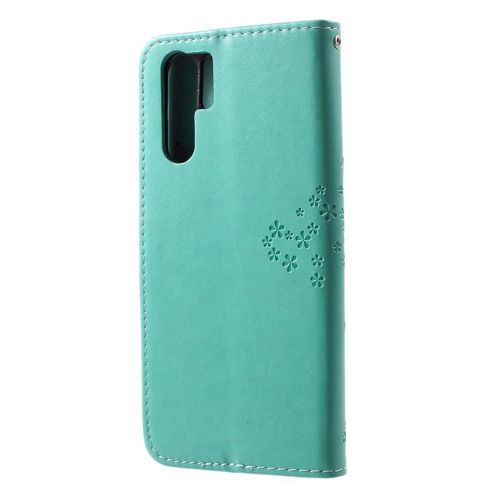 Imprint Butterfly Flower Wallet Stand Leather Cover for Huawei P30 Pro - Green-2