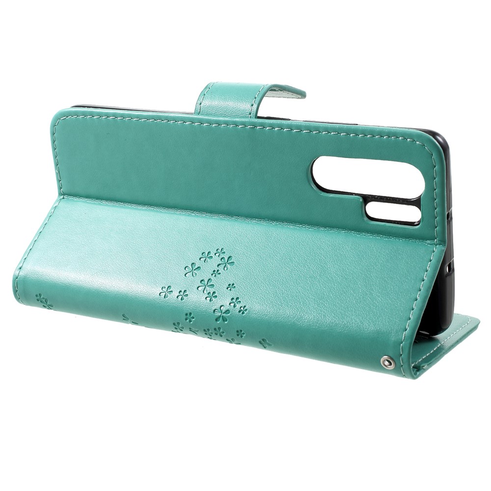 Imprint Butterfly Flower Wallet Stand Leather Cover for Huawei P30 Pro - Green-4