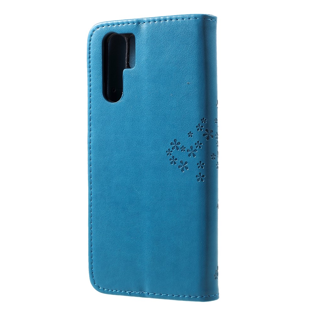Imprint Butterfly Flower Wallet Stand Leather Casing Cover for Huawei P30 Pro - Blue-2